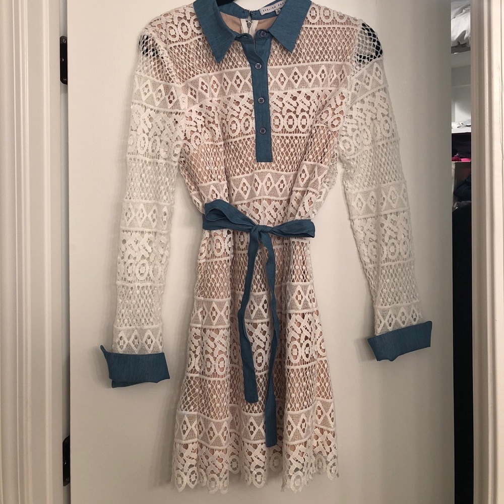 Boutique Chambray and White Dress w/ Belt