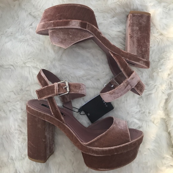 Zara Shoes - Zara platform velvet strapped sandal heel