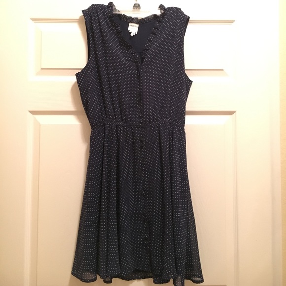 Dresses & Skirts - Navy Blue and White Polkadot Dress