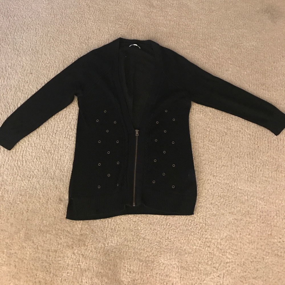 Black netted cardigan with grommets