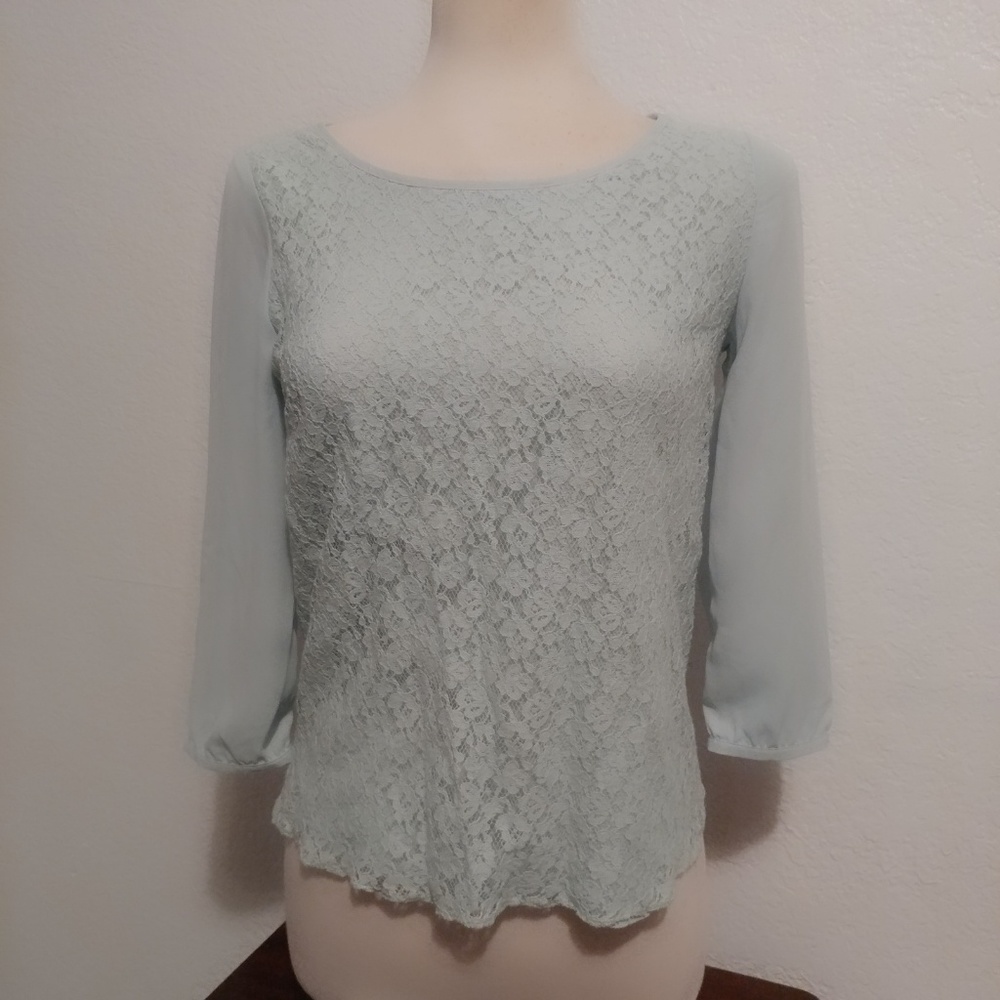 ❤LC Lauren Conrad Long Sleeve Light blue Lace Top❤