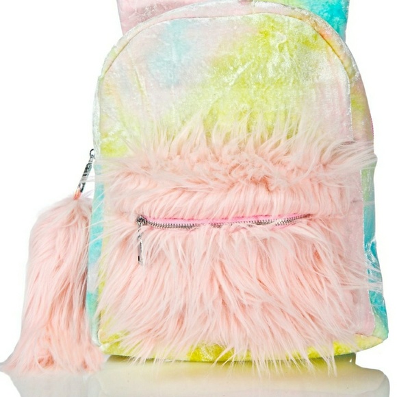 Pastel Unicorn hooded furry backpack - Picture 2 of 4