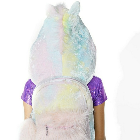 Pastel Unicorn hooded furry backpack - Picture 3 of 4