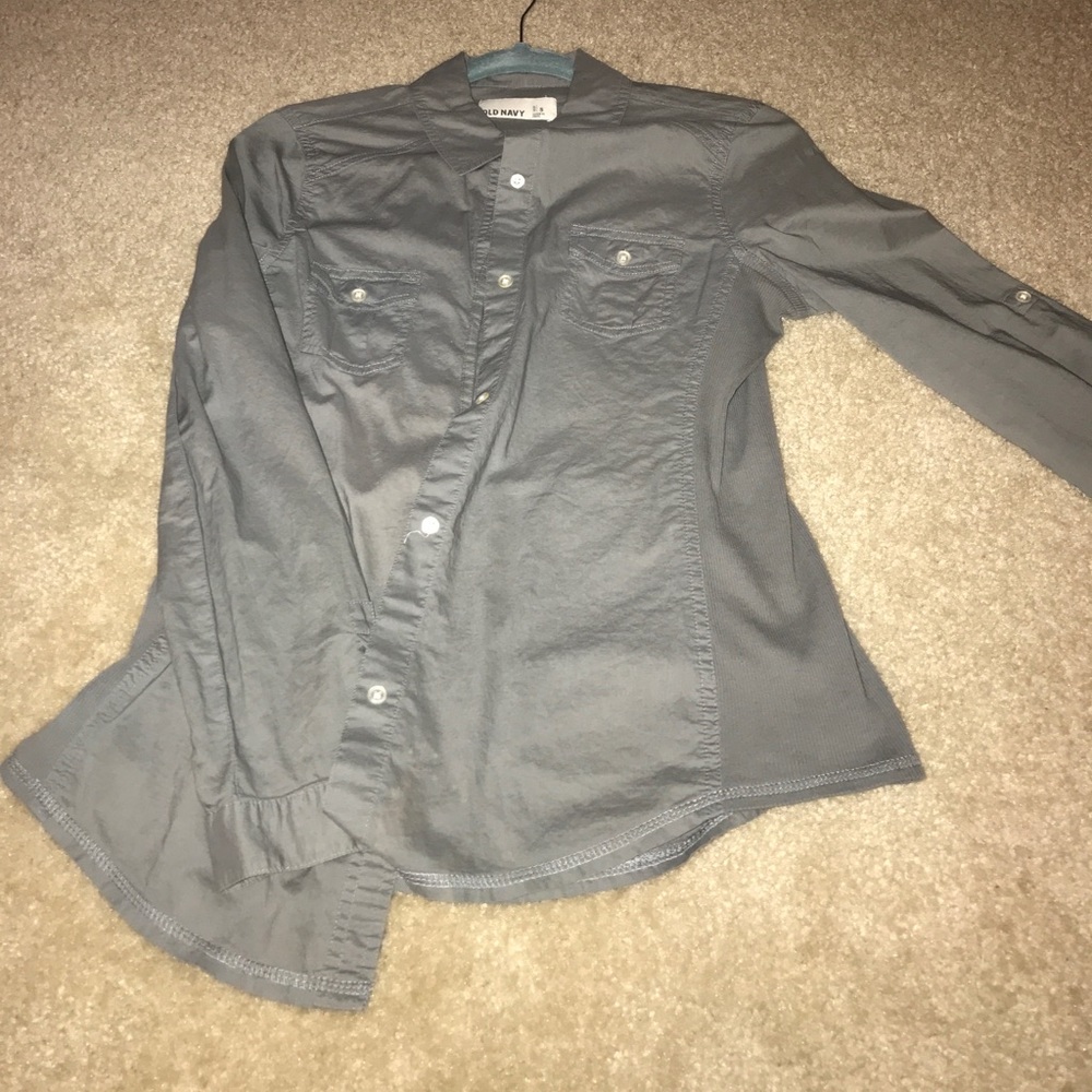 Grey military style button up shirt