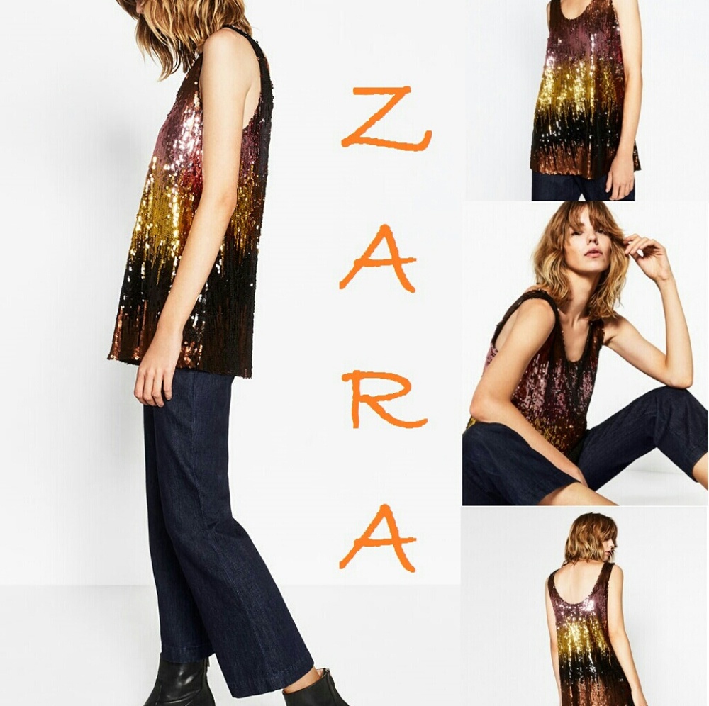 ZARA Multicolor Sequined New Tank Top Size S