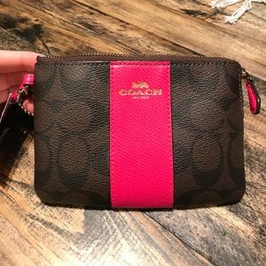 Classic Coach Wristlet with Pink Accents