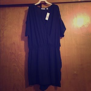 Navy Blue Romper with Cold Shoulder Sleeves