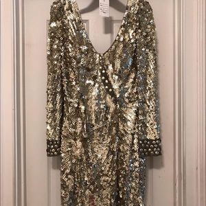 Gold Sequin Long Sleeve Dress