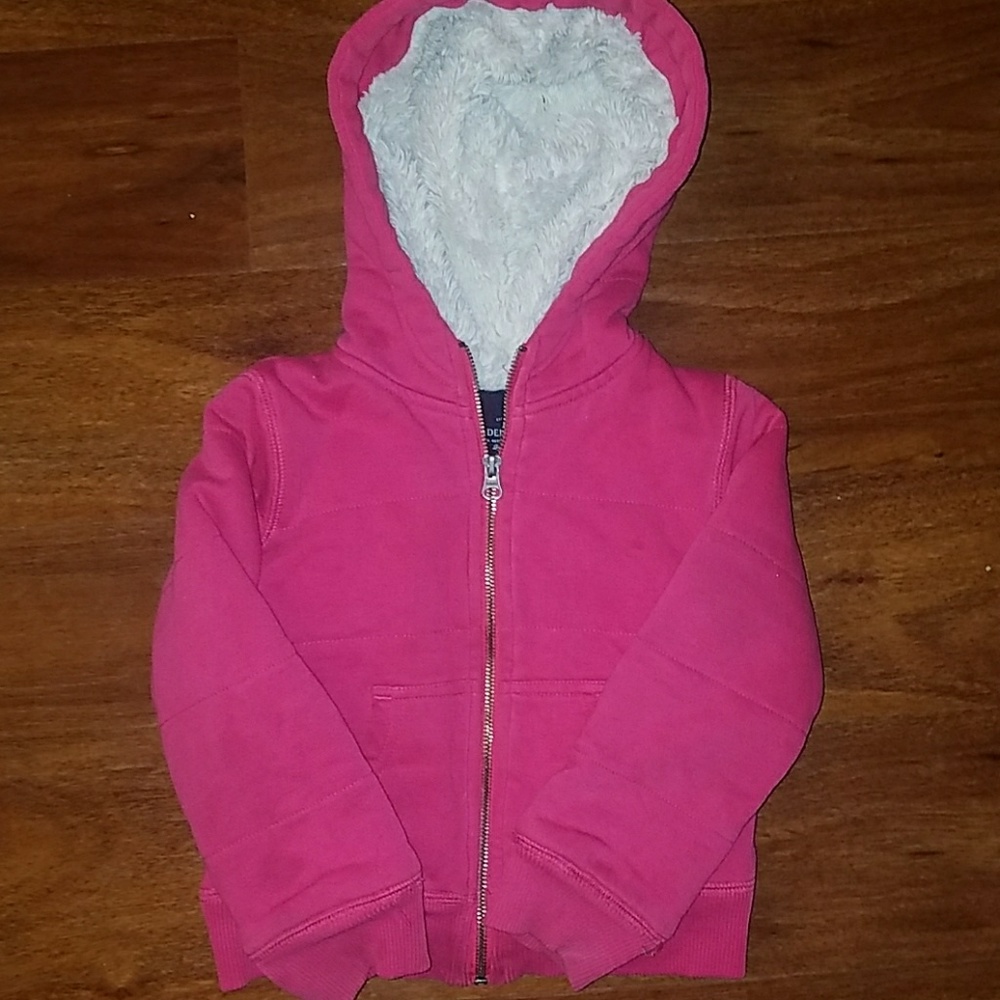 Little girls pink zip up hoodie with fur lining