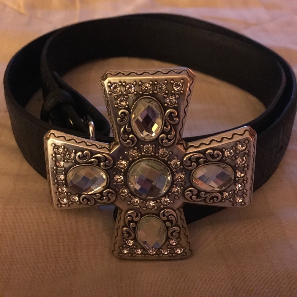Black Leather Glass crystal emblazoned Belt