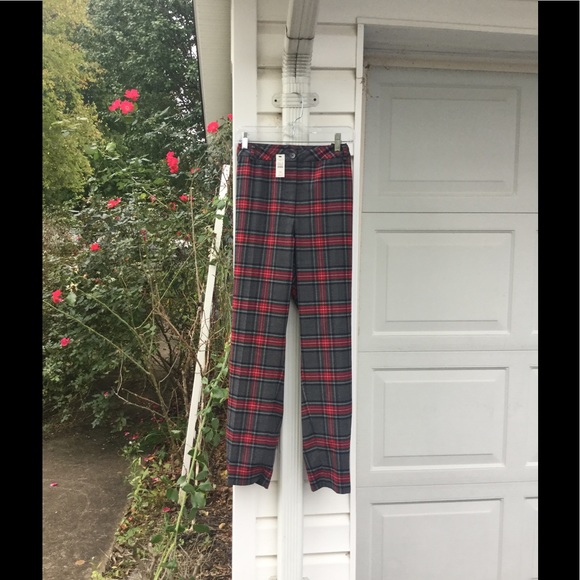 gray and red plaid pants