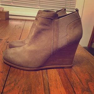Tan wedge booties