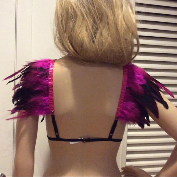 🌺 3PC: MAGENTA FEATHER BRA NECKLACE HAIR CLIP TRIBAL BURNINGMAN FESTIVAL EVENT - Picture 3 of 9
