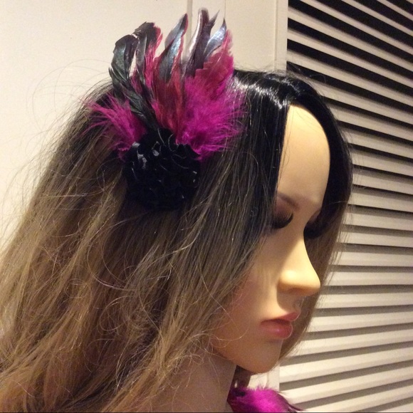 🌺 3PC: MAGENTA FEATHER BRA NECKLACE HAIR CLIP TRIBAL BURNINGMAN FESTIVAL EVENT - Picture 4 of 9