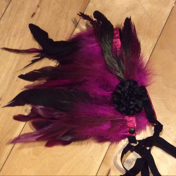 🌺 3PC: MAGENTA FEATHER BRA NECKLACE HAIR CLIP TRIBAL BURNINGMAN FESTIVAL EVENT - Picture 8 of 9