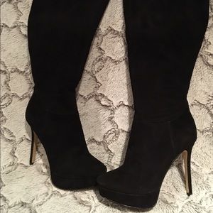 Black suede stiletto boots