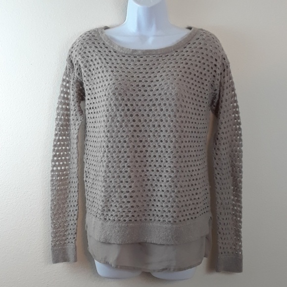 Outback Red Sweaters - OUTBACK RED S TAN LAYERED MESH SWEATER w/WOOL