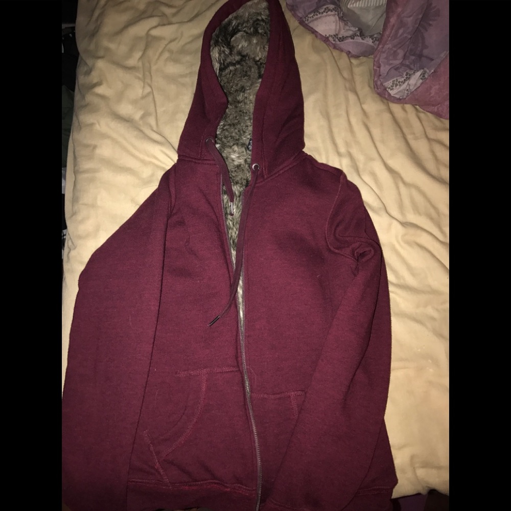 Warm faux fur maroon jacket