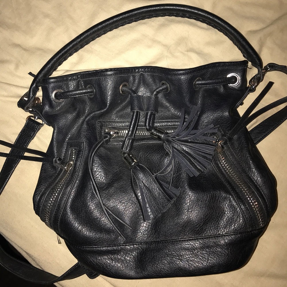 Black faux leather satchel purse