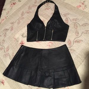 Sexy biker chick zippered leather crop tank top