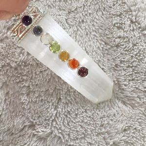 Selenite Point Pendant with Chakra Stones (D)