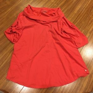 Coral orange neon Buddha cowl neck 3/4 sleeve top