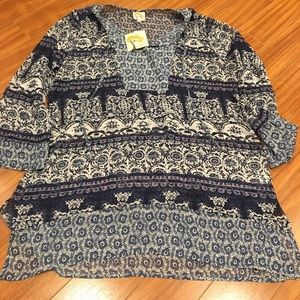 Fig and flower blue and white sheer tunic new