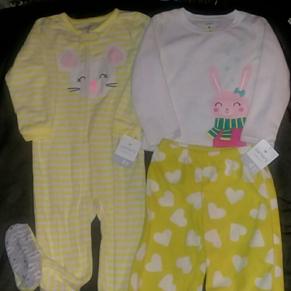 ♡NWT Set 2 Girls Carter's Fleece Pajamas 4t Soft ♡