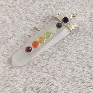 Selenite Point Pendant with Chakra Stones (G)