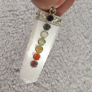 Selenite Point Pendant with Chakra Stones (H)
