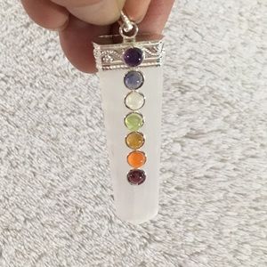 Selenite Point Pendant with Chakra Stones (J)