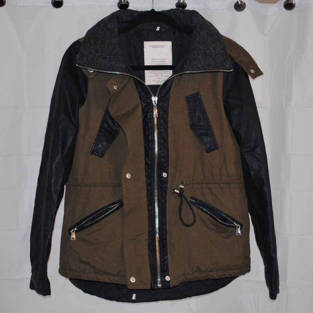 ZARA Black Bomber Hooded Jacket Size Small
