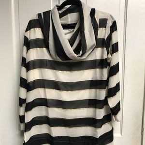 Black and white striped tunic blouse