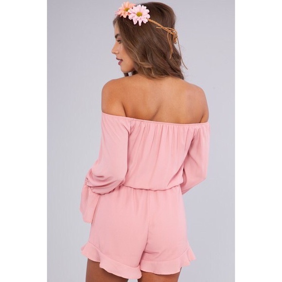 New S pink Off Shoulder ruffle Romper - Picture 3 of 5