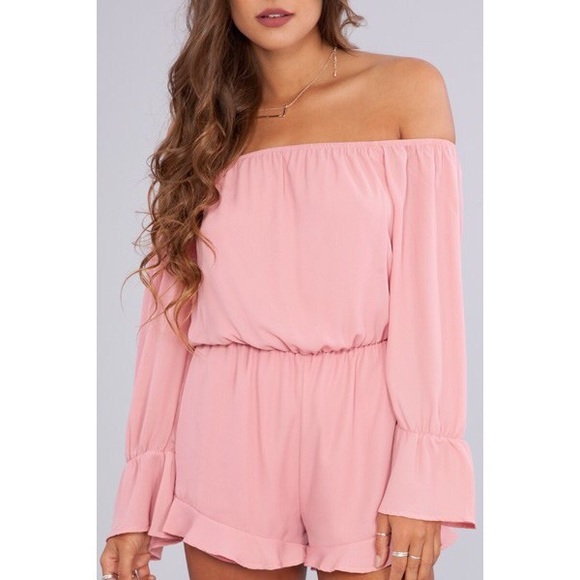 New S pink Off Shoulder ruffle Romper - Picture 4 of 5