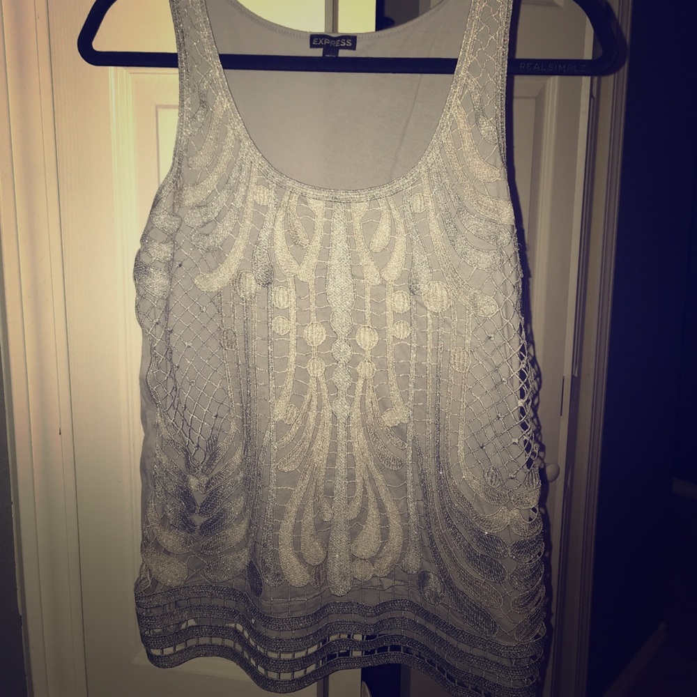 Express cut out silver glitter top