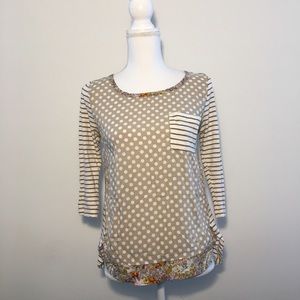 Anthropologie 9 HI5 Blouse Shirt Striped Dot Small