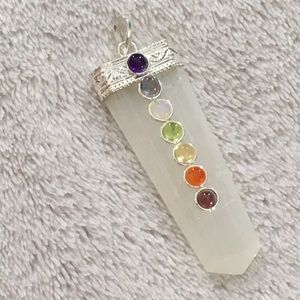 Selenite Point Pendant with Chakra Stones (L)