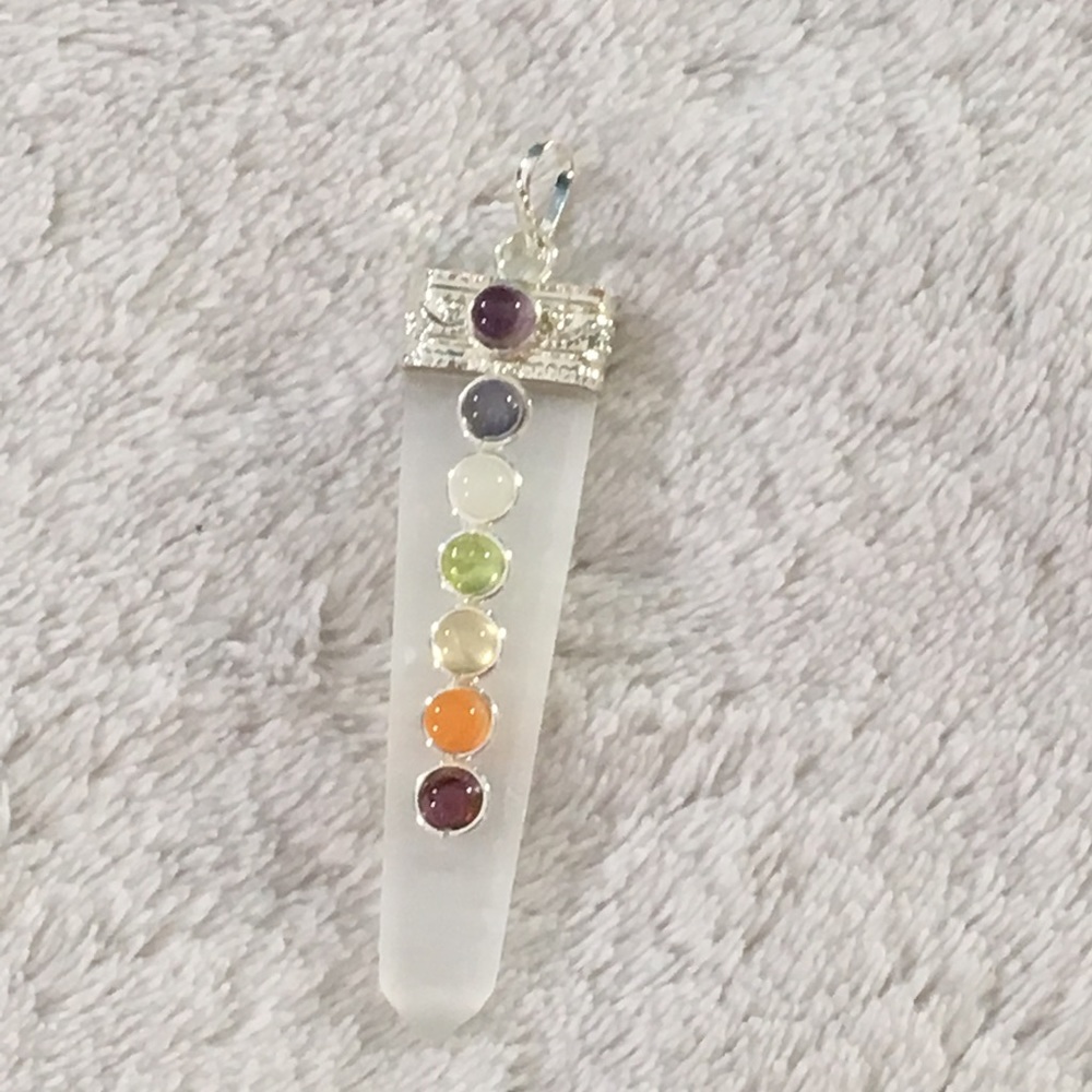 Selenite Point Pendant with Chakra Stones (N)