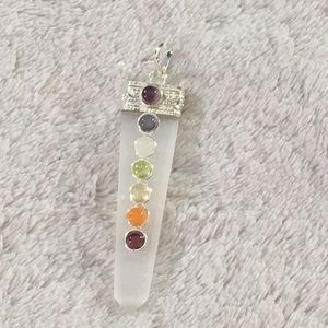 Selenite Point Pendant with Chakra Stones (N)