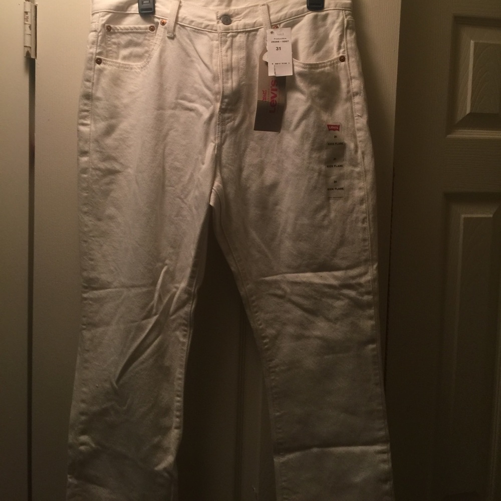 Levis from Macy’s off white kick flare jeans