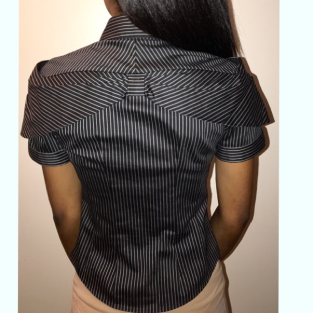 Karen Millen Black Stripe Tuxedo Short Sleeve Top