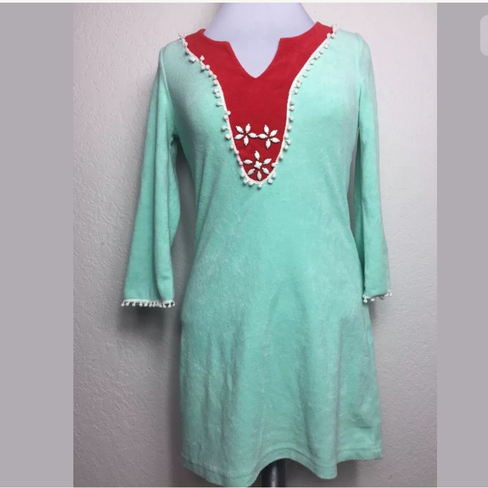 Priorities mint green and red terrycloth dress