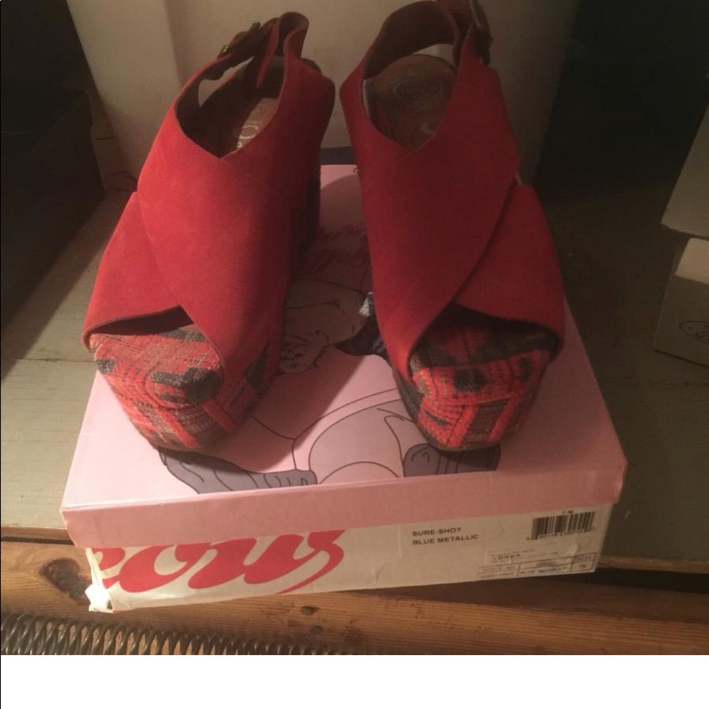 Jeffery Campbell red multi wedges