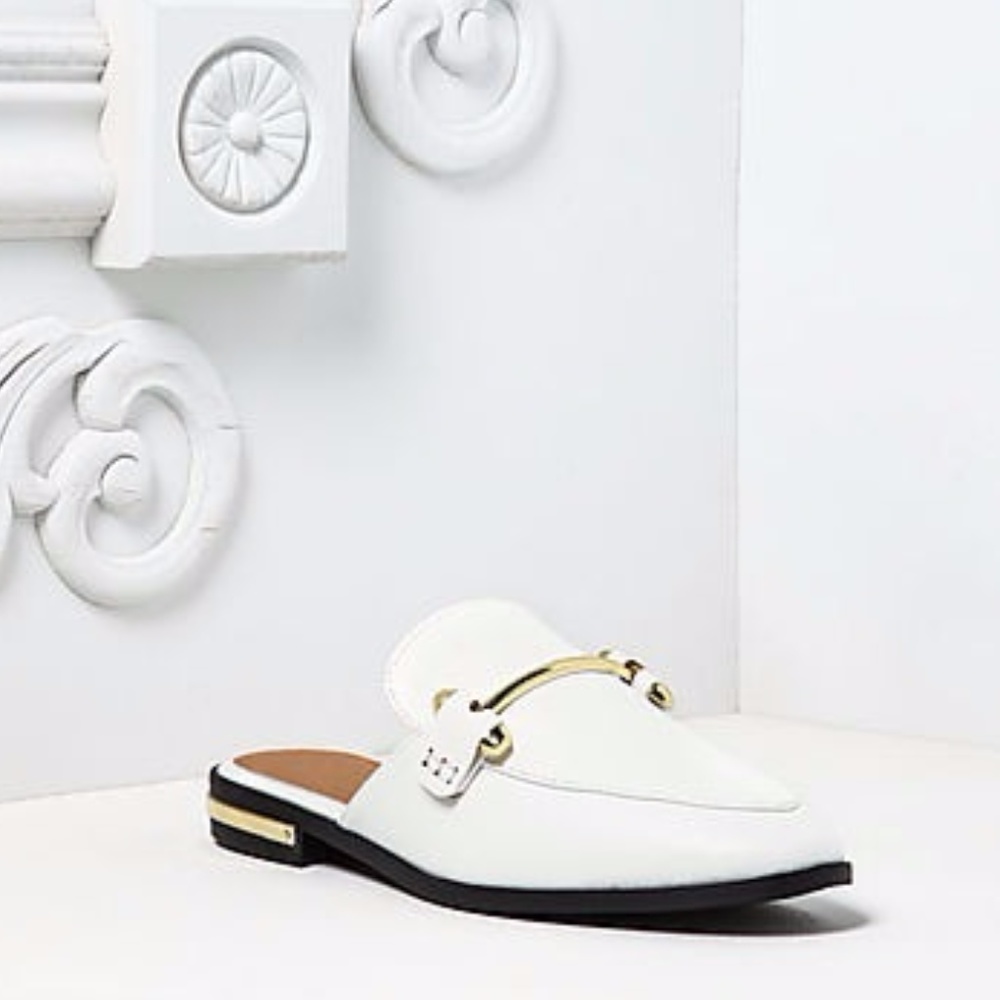 White Leatherette Loafer Slides