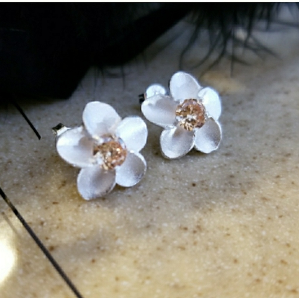 Genuine Champagne Topaz Plumeria Earrings