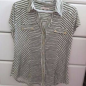 green and white stripped button down blouse