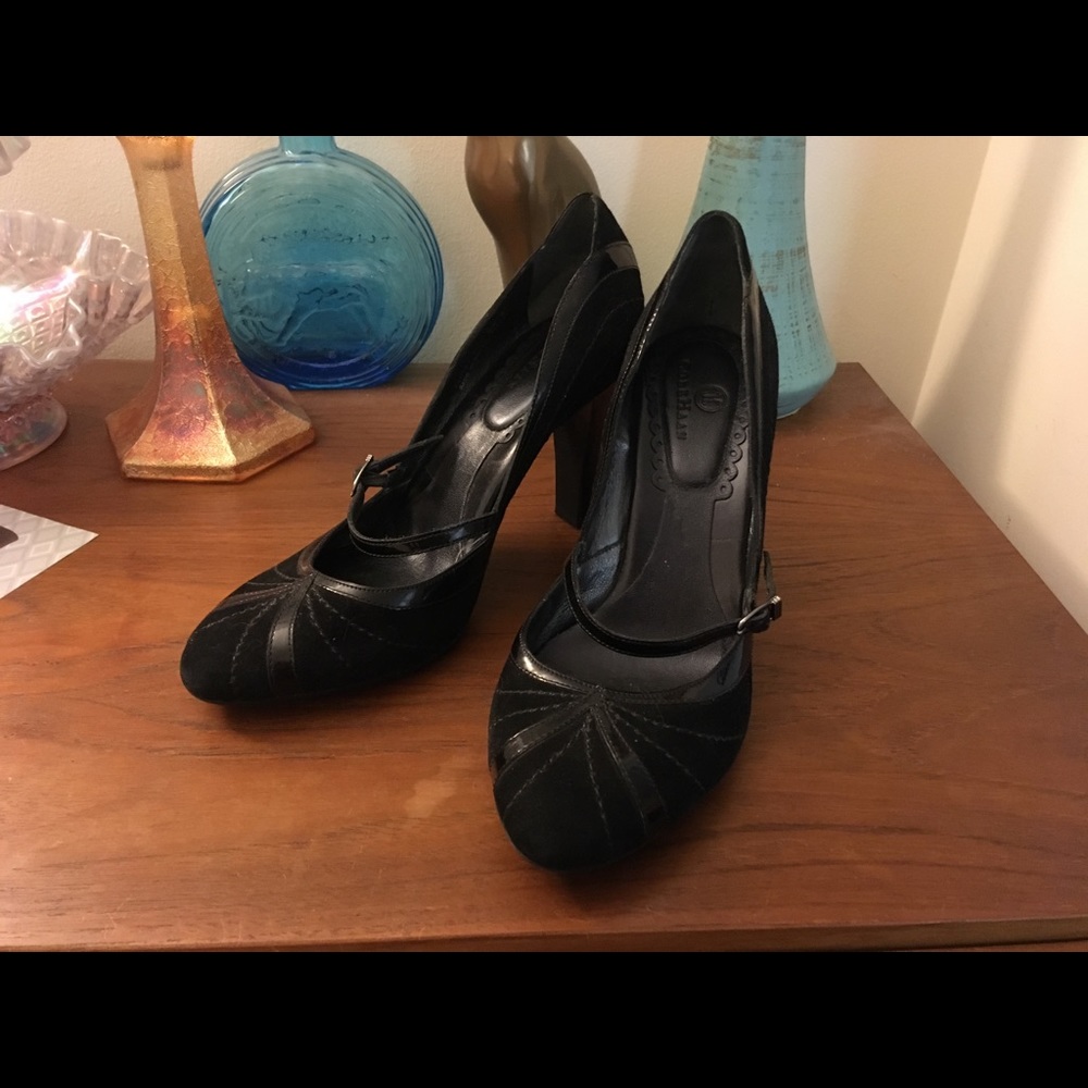Art Deco style Suede and patent Cole Haan Heels