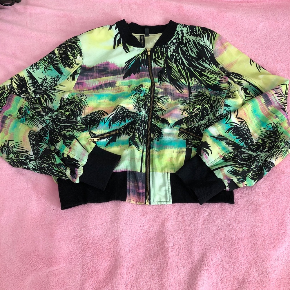 Multicolored palm tree bomber jacket