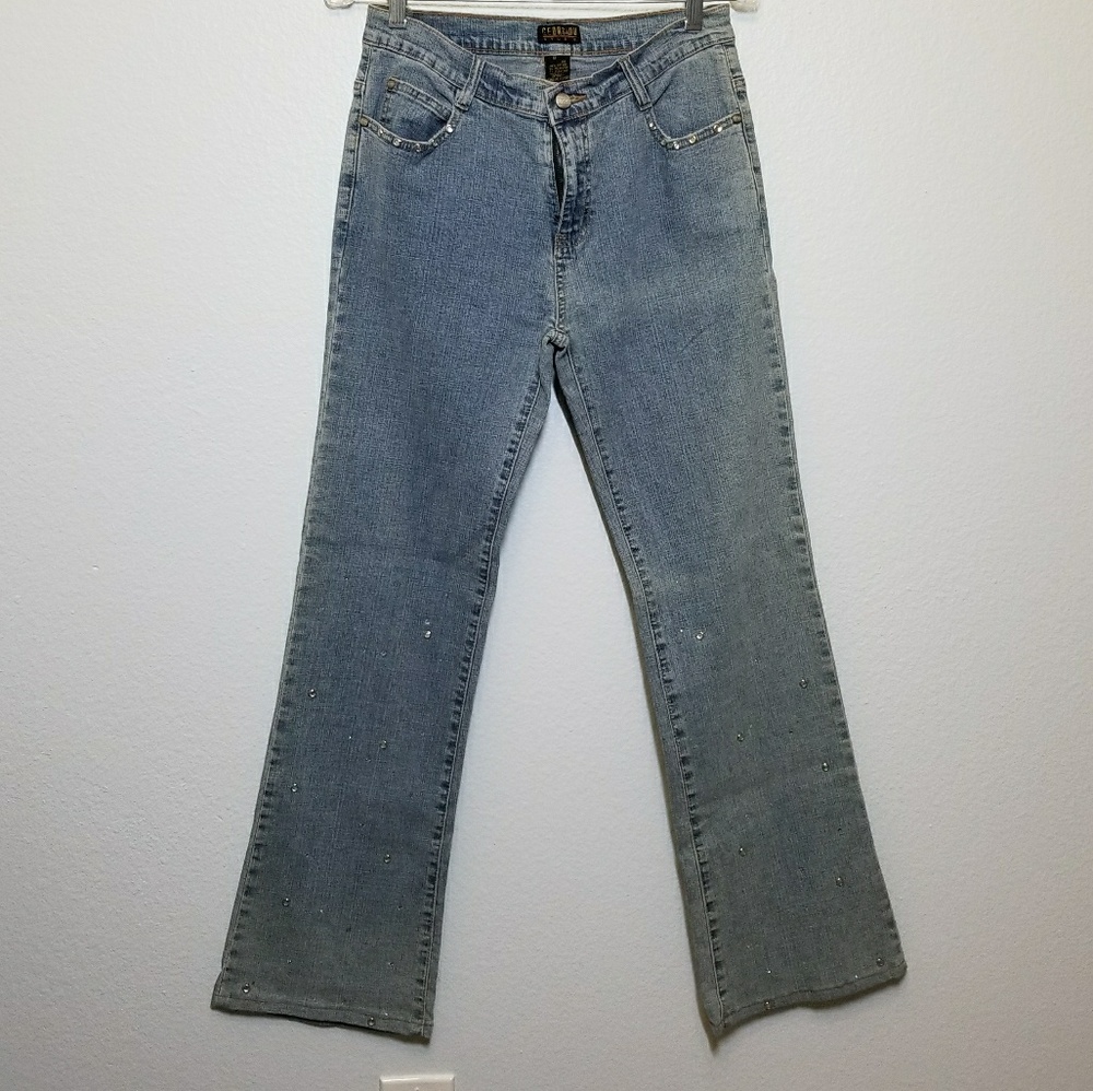 GEORGIOU rhinestone studded boot cut jeans